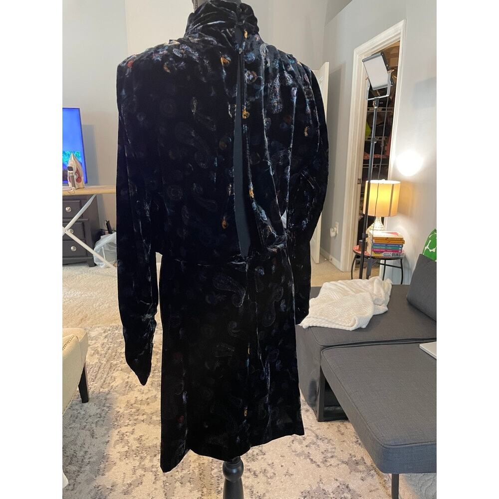 Zara Black Velvet Paisley Open Back Ruched Midi Dress Size M - Picture 4 of 9